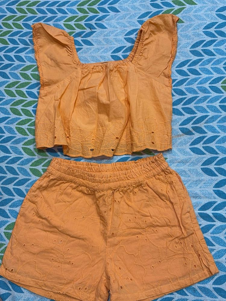 Orange Eyelet Two-Piece Set