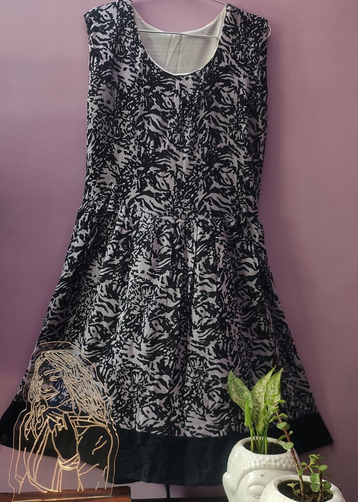 Lavender Black Printed A-Line Dress (Women)