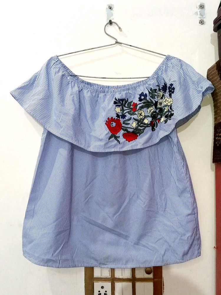 Blue  Off-Shoulder Top