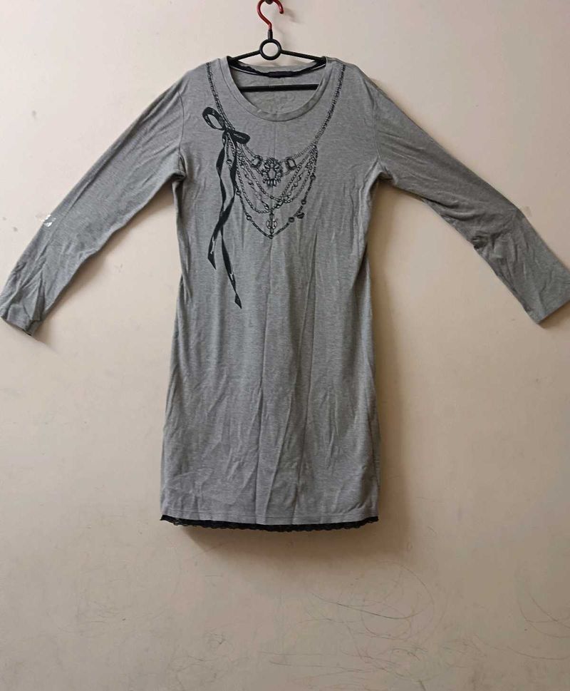 Gray Long Sleeve Mini Dress