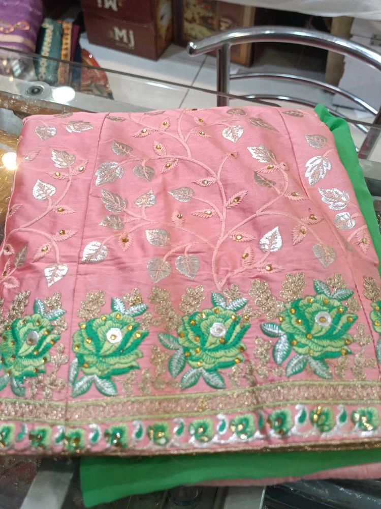 Pink Embroidered Lehenga Fabric