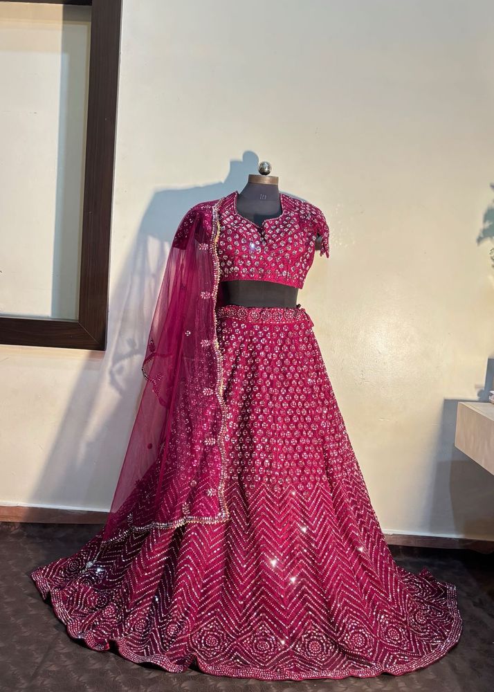 💖 Pink &amp; Burgundy Full Mirror Work Lehenga – For