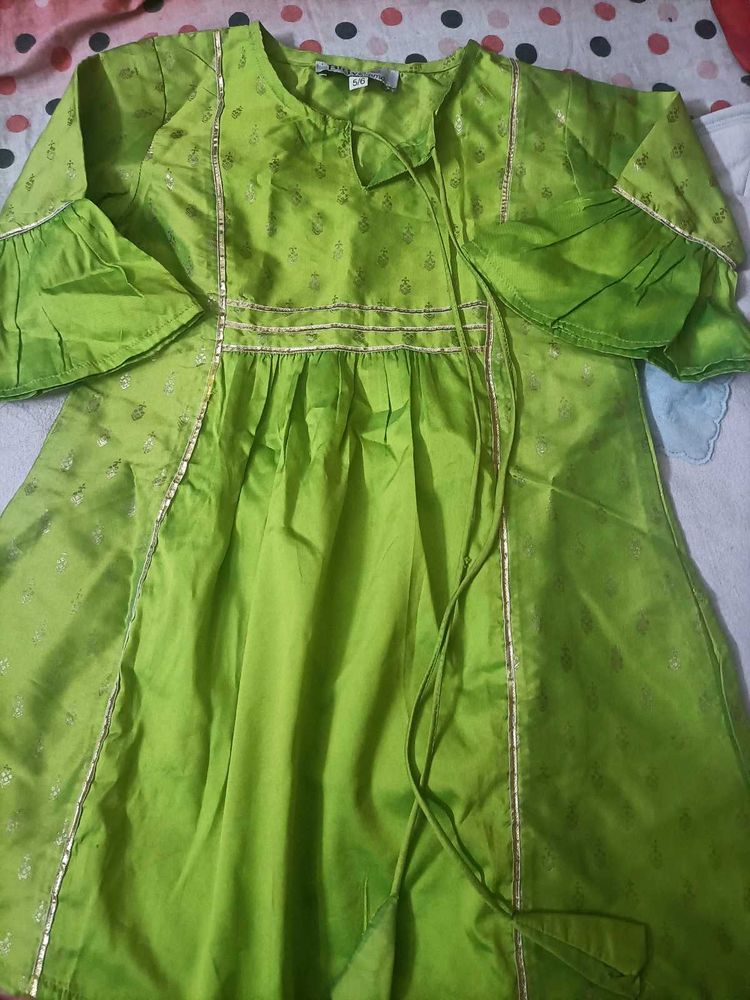 Branded Green Silk Kurta With Sharara