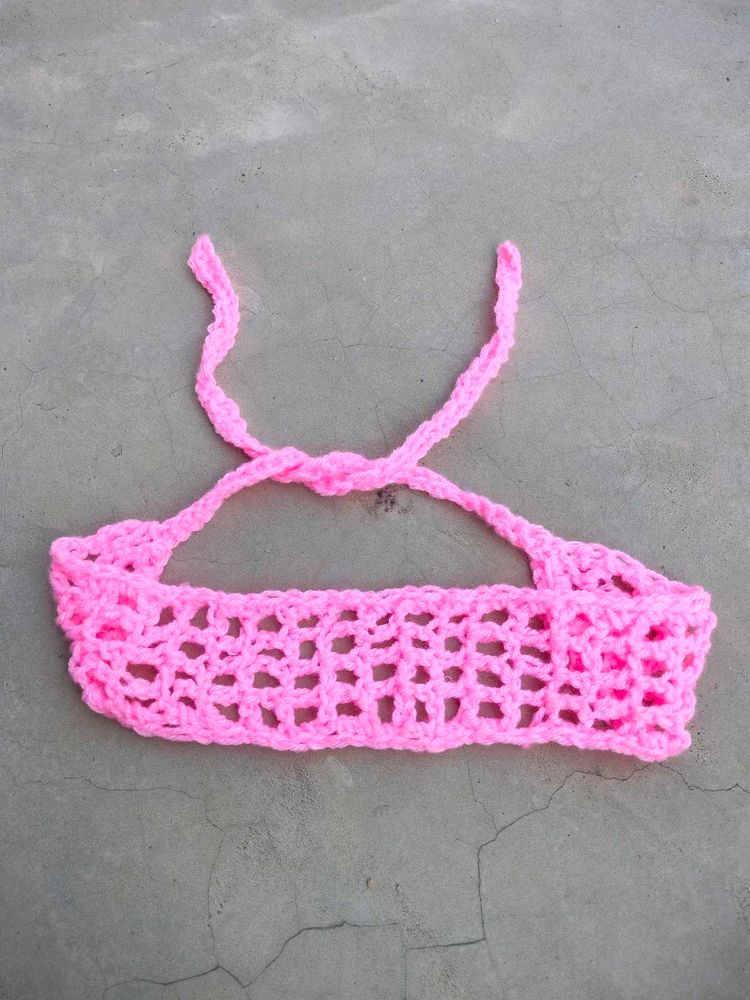 Pink crochet mess Headband 😁