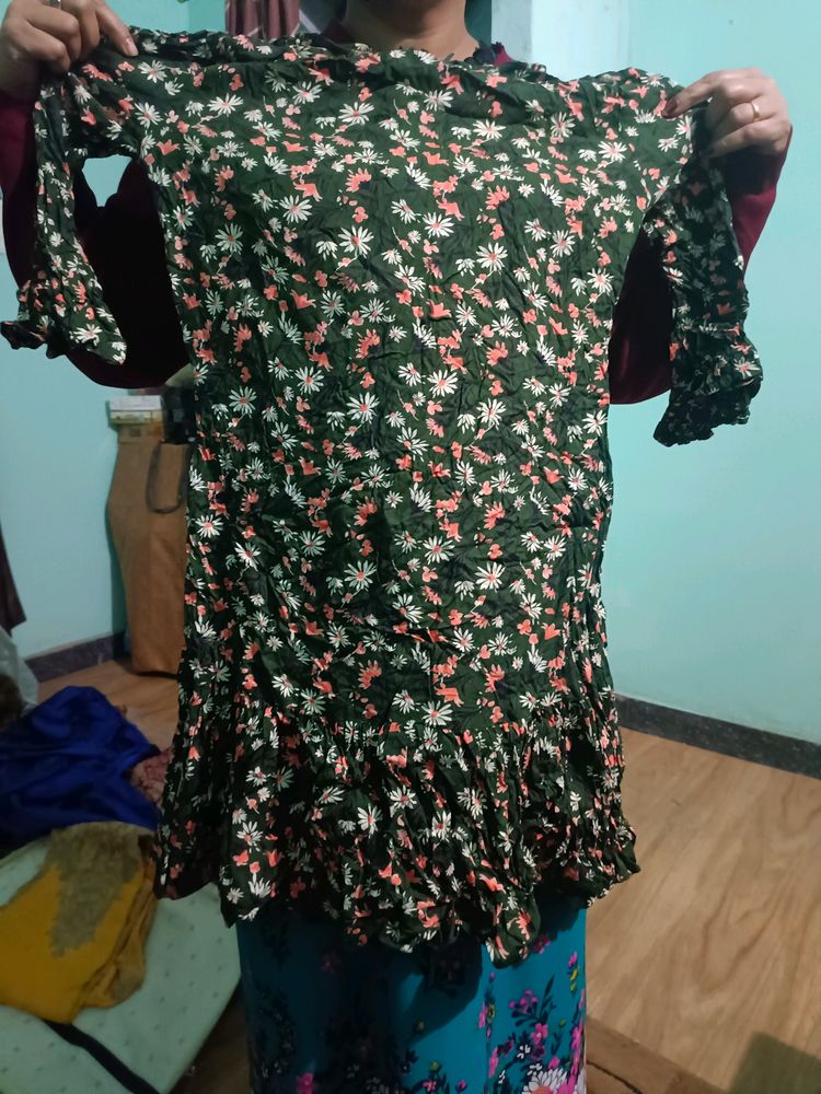 Olive Floral Printed Dress