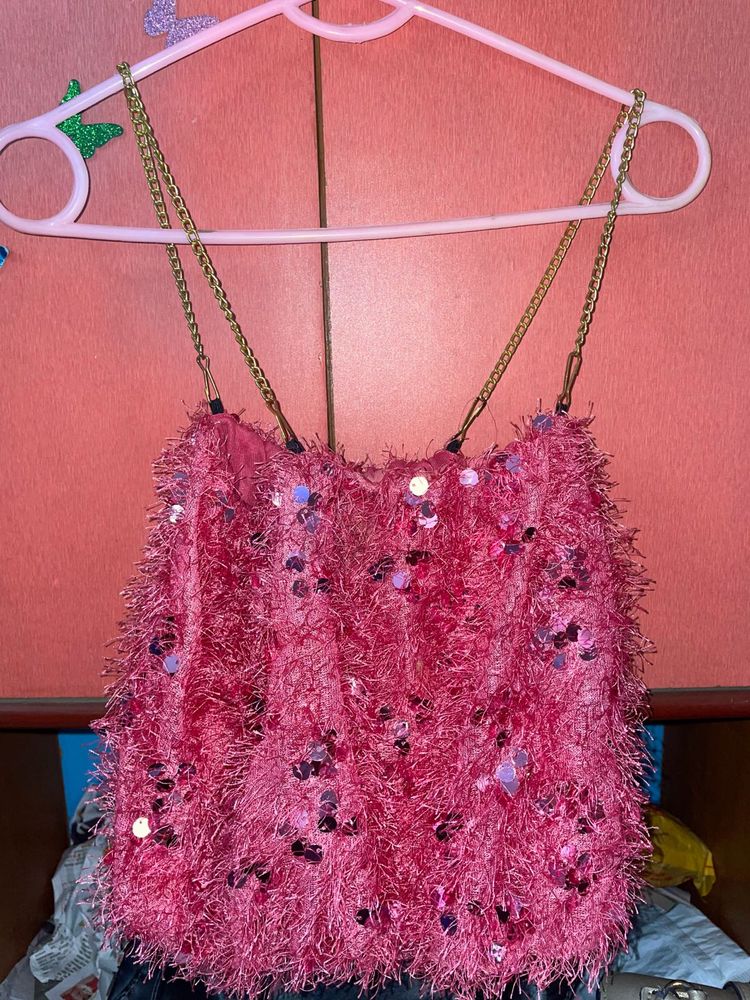 Pink Sequin Fringe Top XL