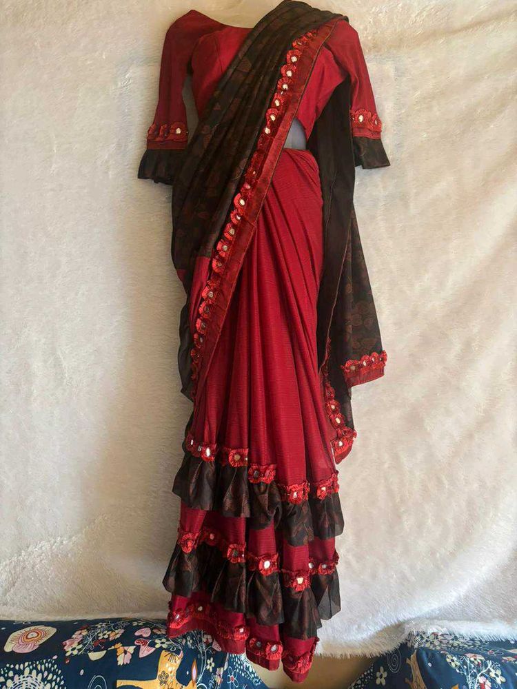 Elegant Red &amp; Black Saree