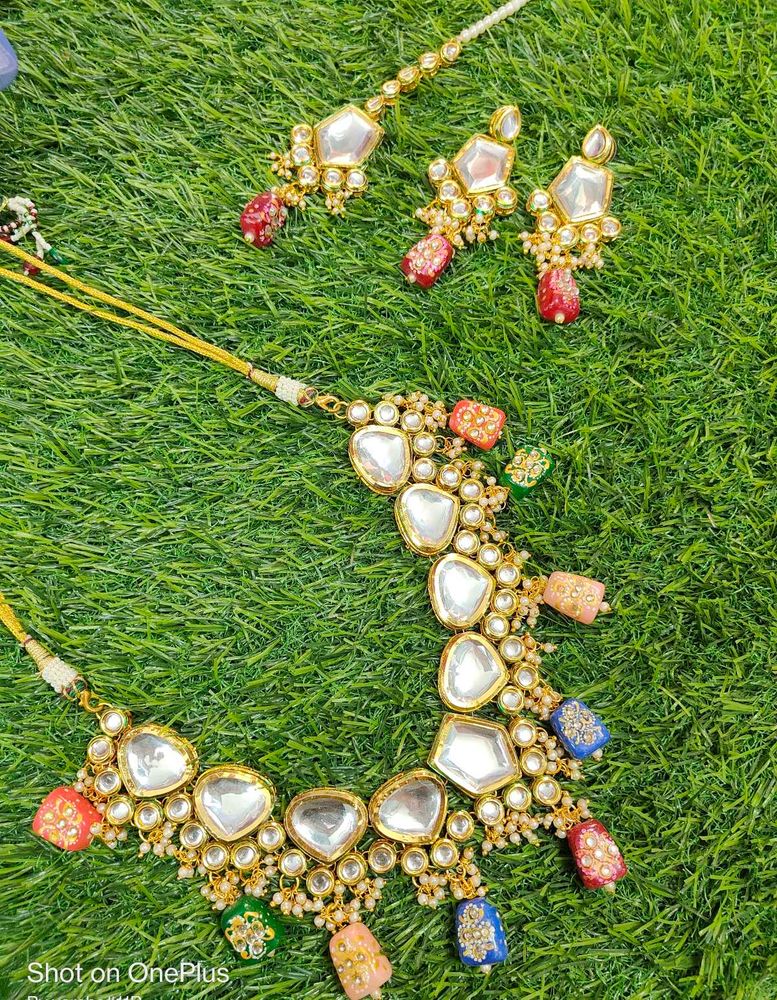 Multi Colour Polki Kundan Heavy Necklace