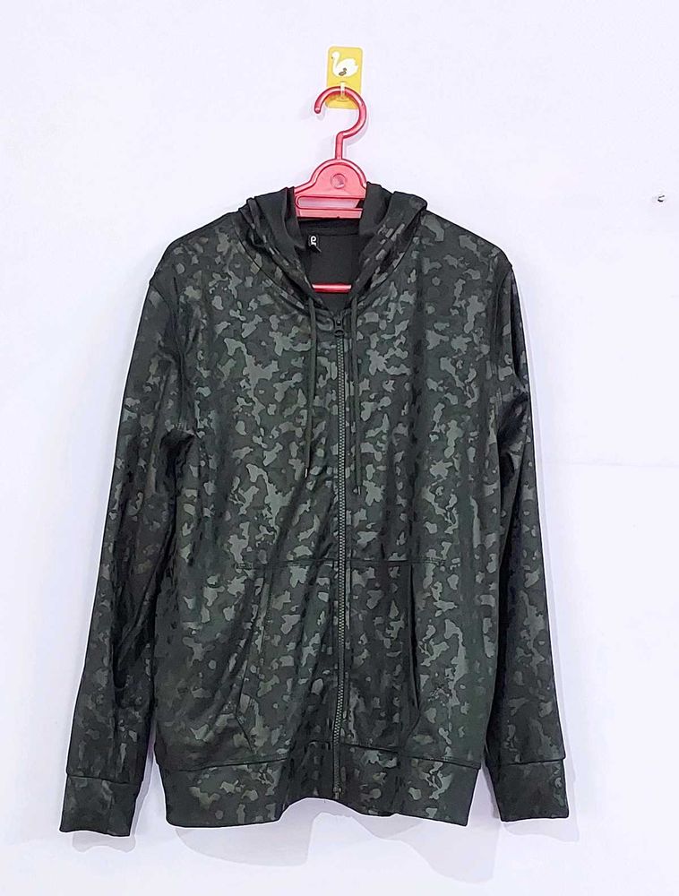 Black Camouflage Jacket With Hoodie