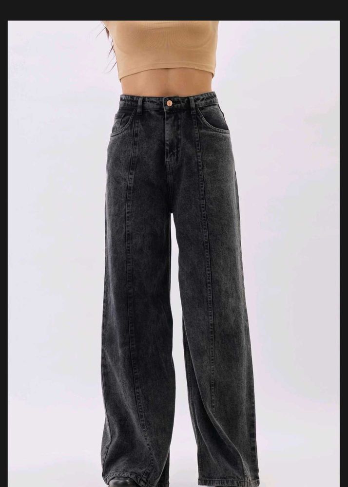 Charcoal Grey Solid Baggy Jeans