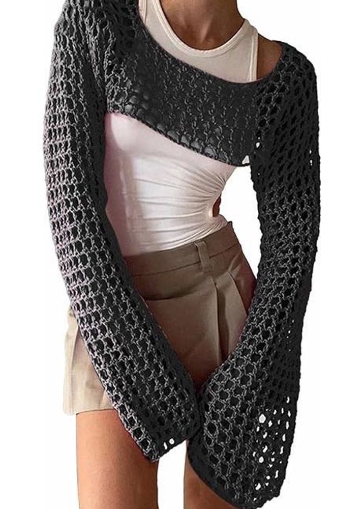 bell Full sleeve crochet knit crop top