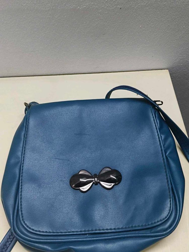 Blue Crossbody Bag with Bow Detail