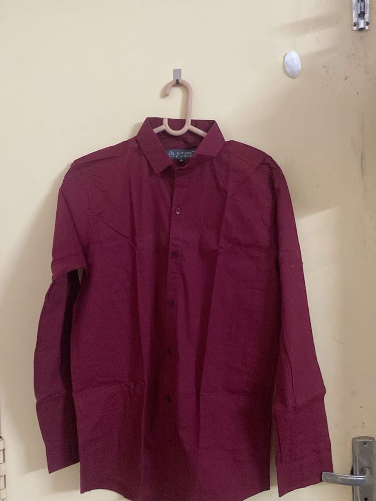 Maroon Cotton Long Sleeve Shirt
