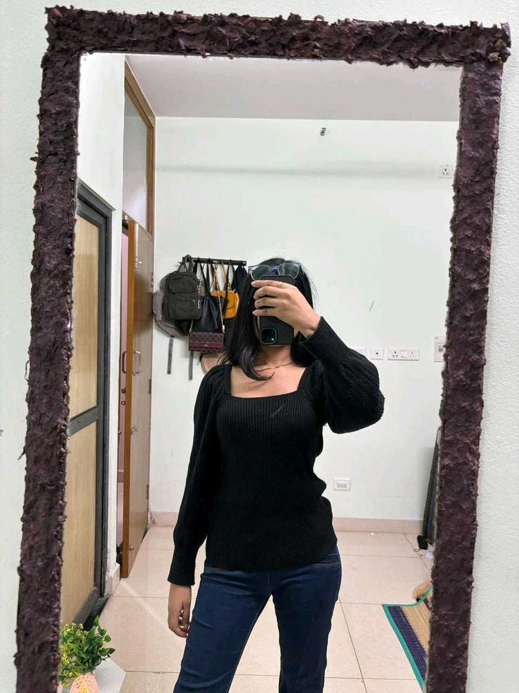 Black Square Neck Top