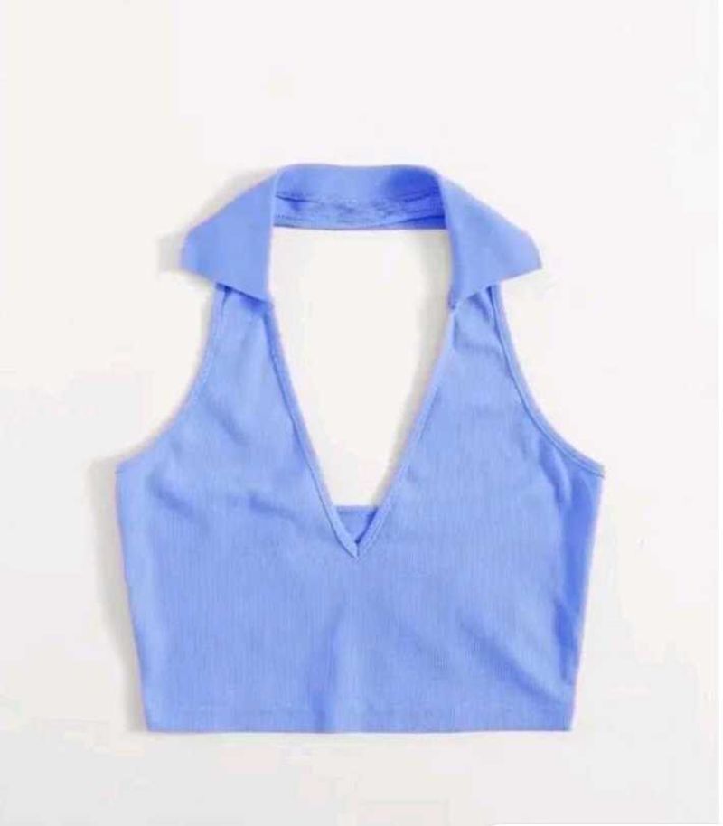 Redamancii Women Sleveeless Polo Collar Ribbed Sol
