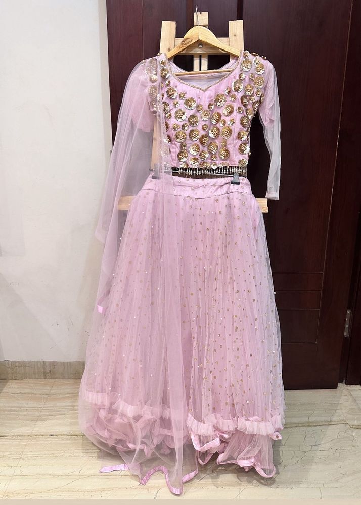 Pink Teenage Girls Embellished Lehenga Choli