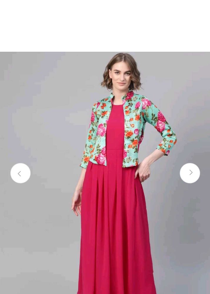Price Drop Maxi Dress With Printed Attached Jacket