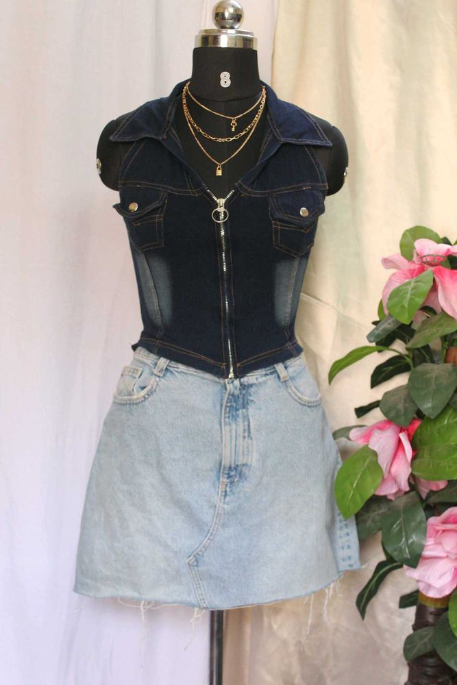 Denim Zipped Fitted Top