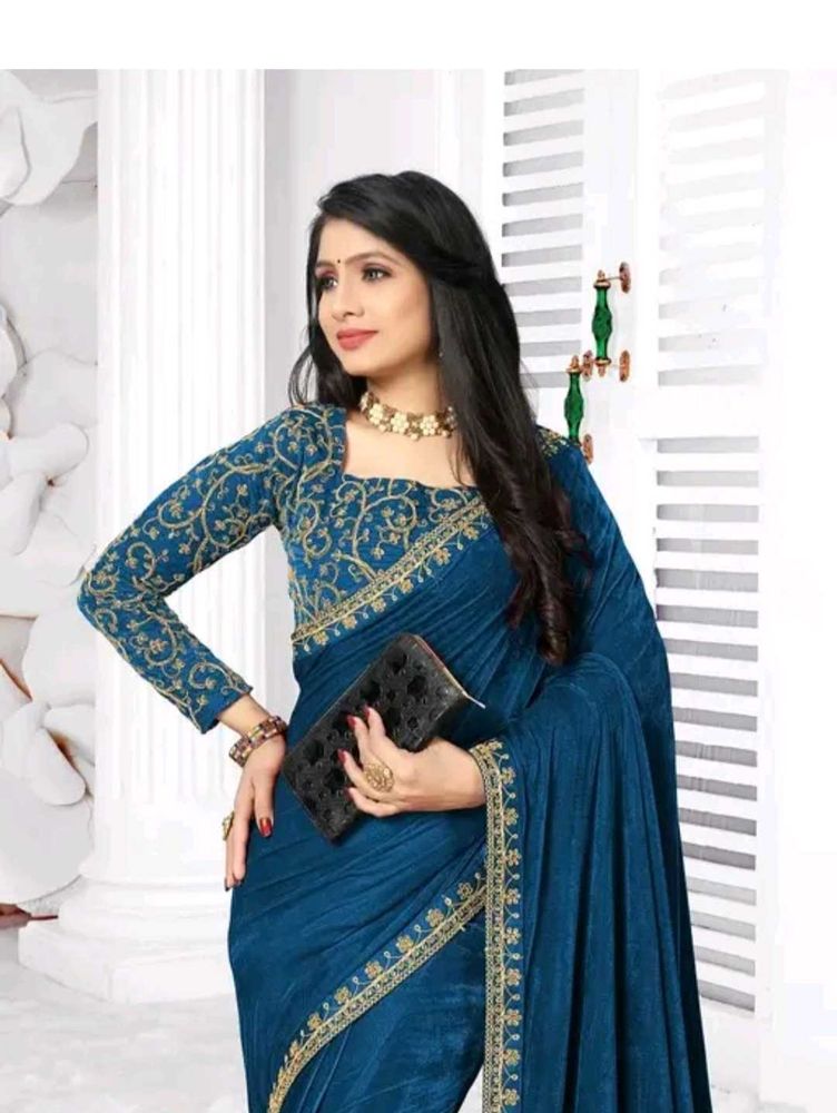 Elegant Blue Embroidered Saree                onli