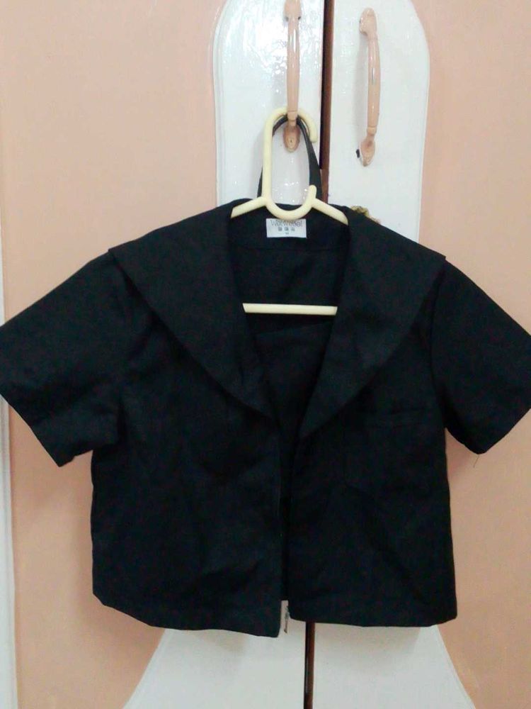 Black Shirt Crop Top For Women