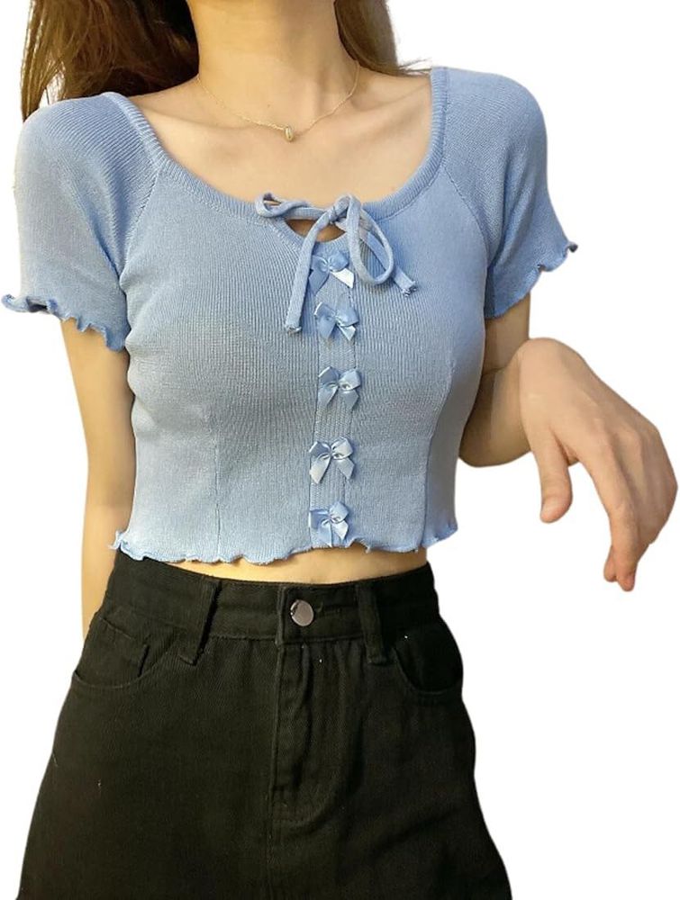 Cute Blue Ribbon Top