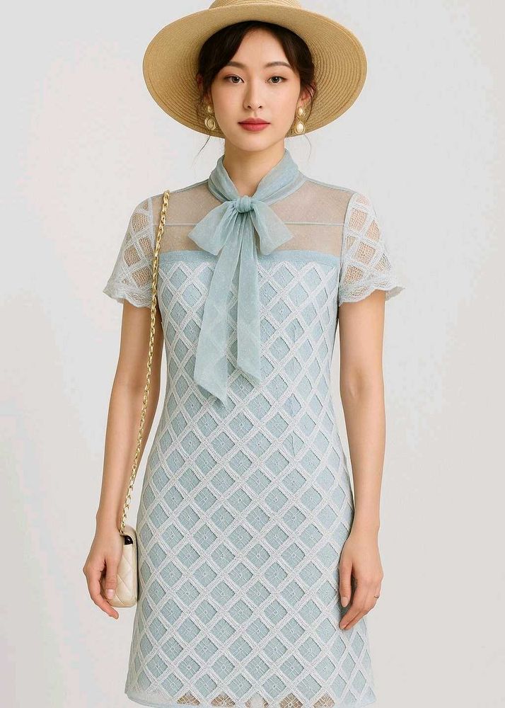 Powder Blue Elegance Mesh Lace Dress