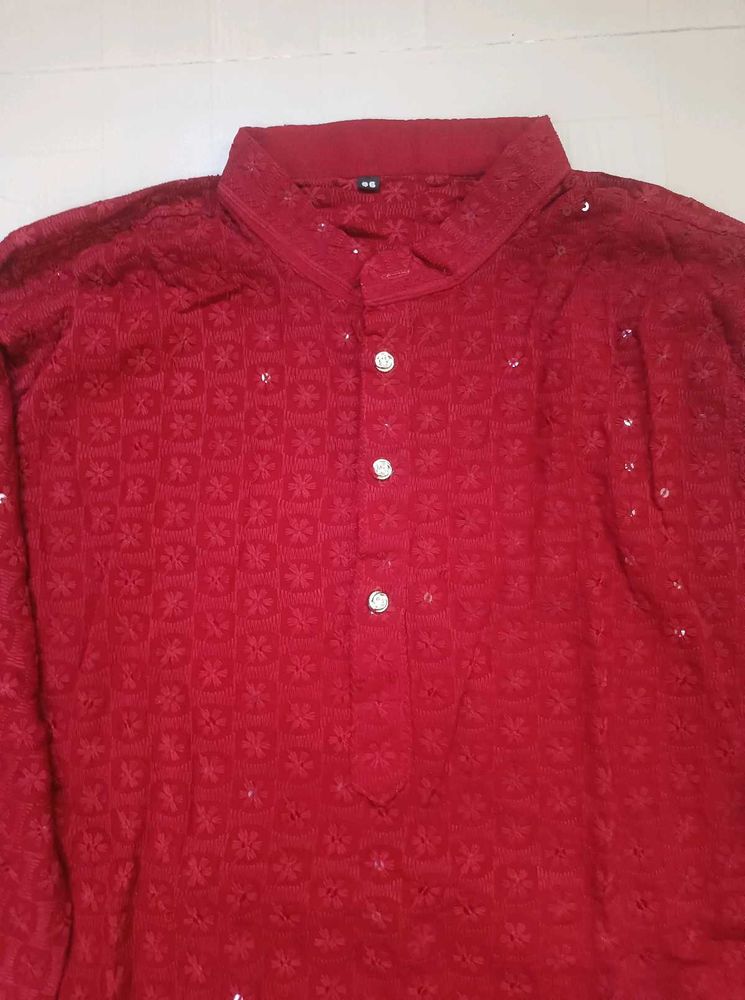 Maroon Embroidered Kurta