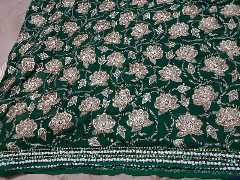 Green Embroidery Saree With Blouse.