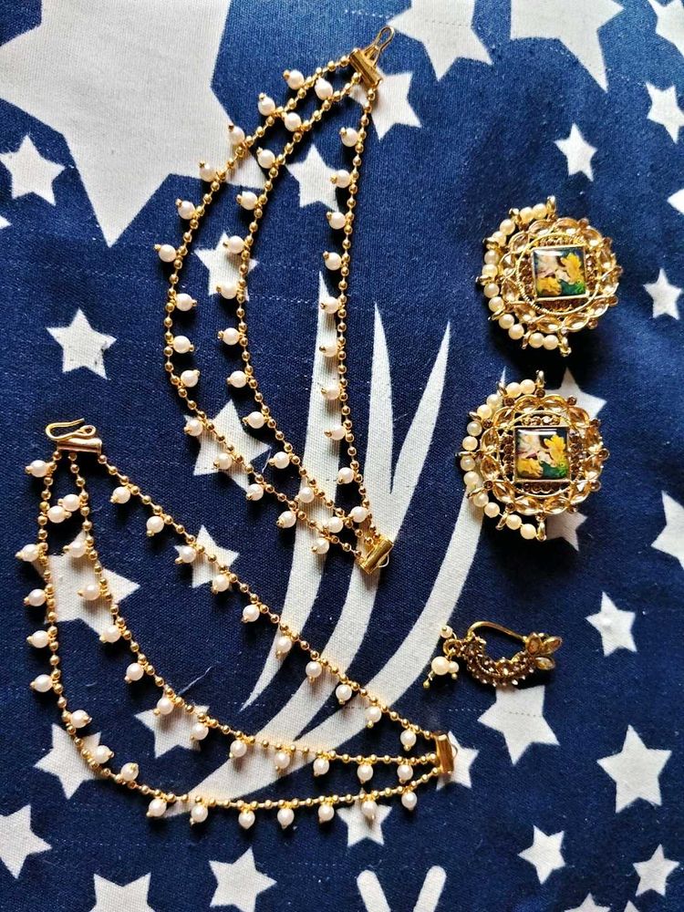 Earrings with Hair Chain