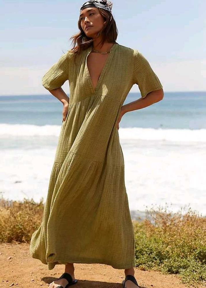 Anthropologie kalie  Olive Green Flowy Midi Dress