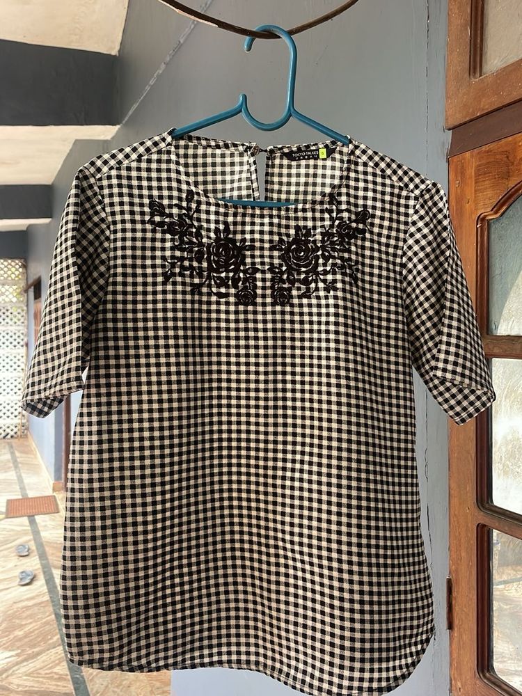 Checkered Embroidered Top