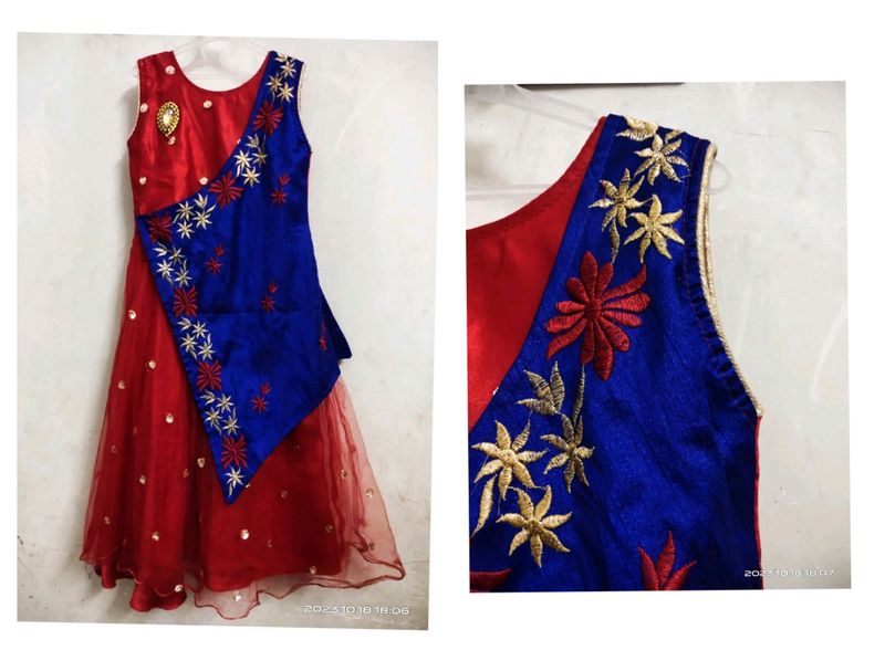 (Pretty wedding and festival💫 wearing ♥️ red and 💙 colour girls frock ✨--)🙎🏻‍♀️