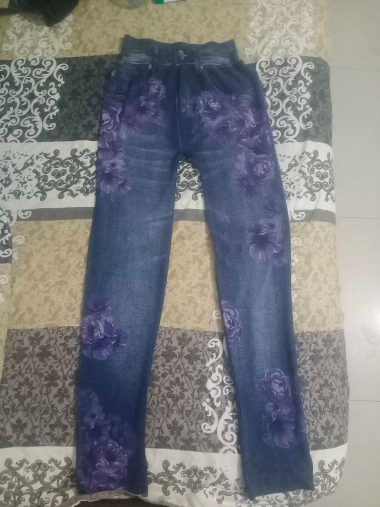 Floral Print Denim Leggings