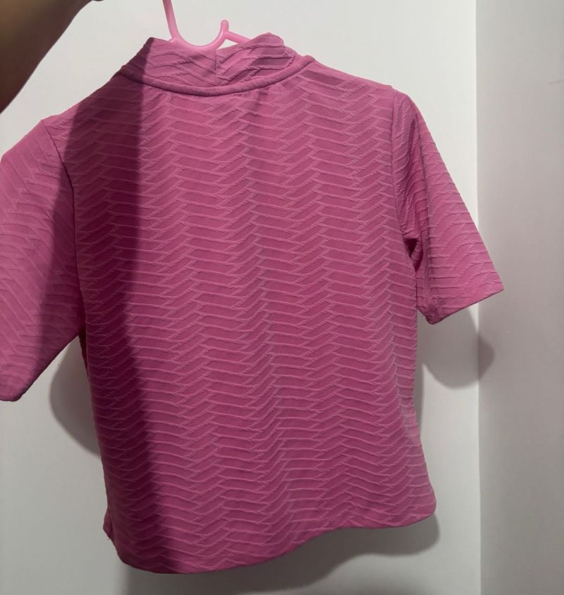 Pink Mock Neck Textured Top