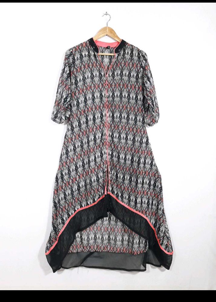 Patterned Asymmetrical Hem Tunic Transparent