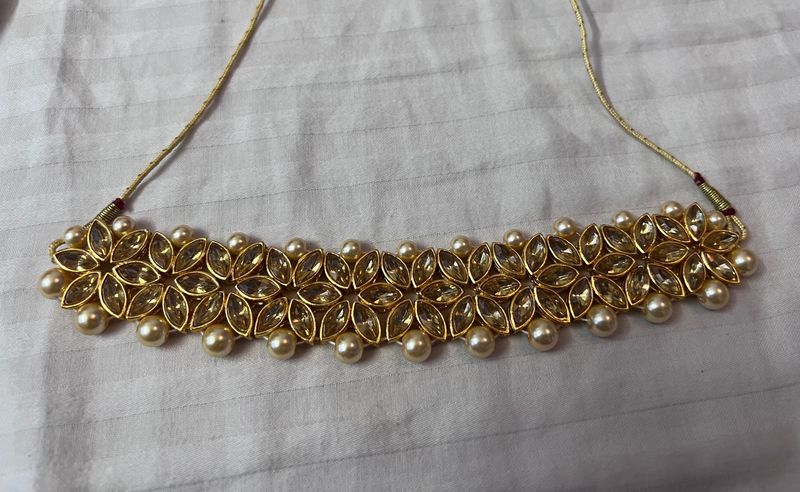 Elegant Gold &amp; Pearl Choker Necklace