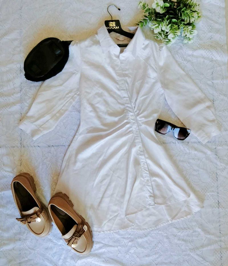 White Satin Shirt Dress 👗