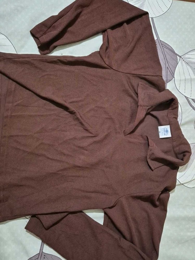 Brown shirt collar Top