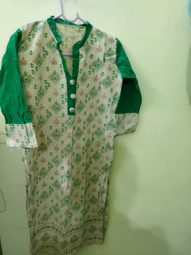 Green And Cream Kurta