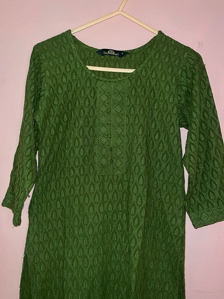 Green Embroidered chikankari Kurta