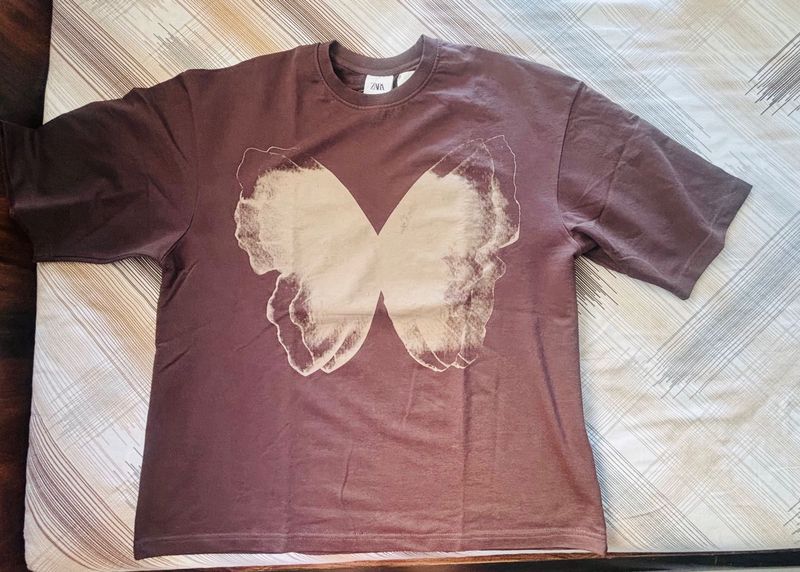 Zara Brown Butterfly Graphic Tee
