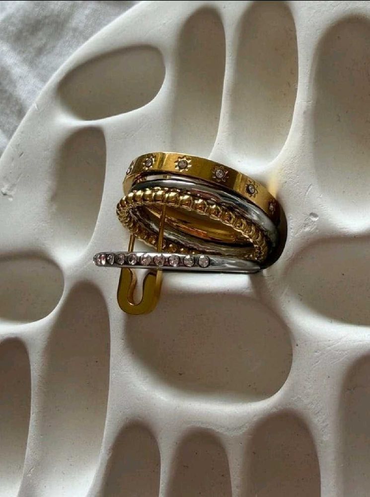 Layered Rings with Safety Pin Anti Tarnish