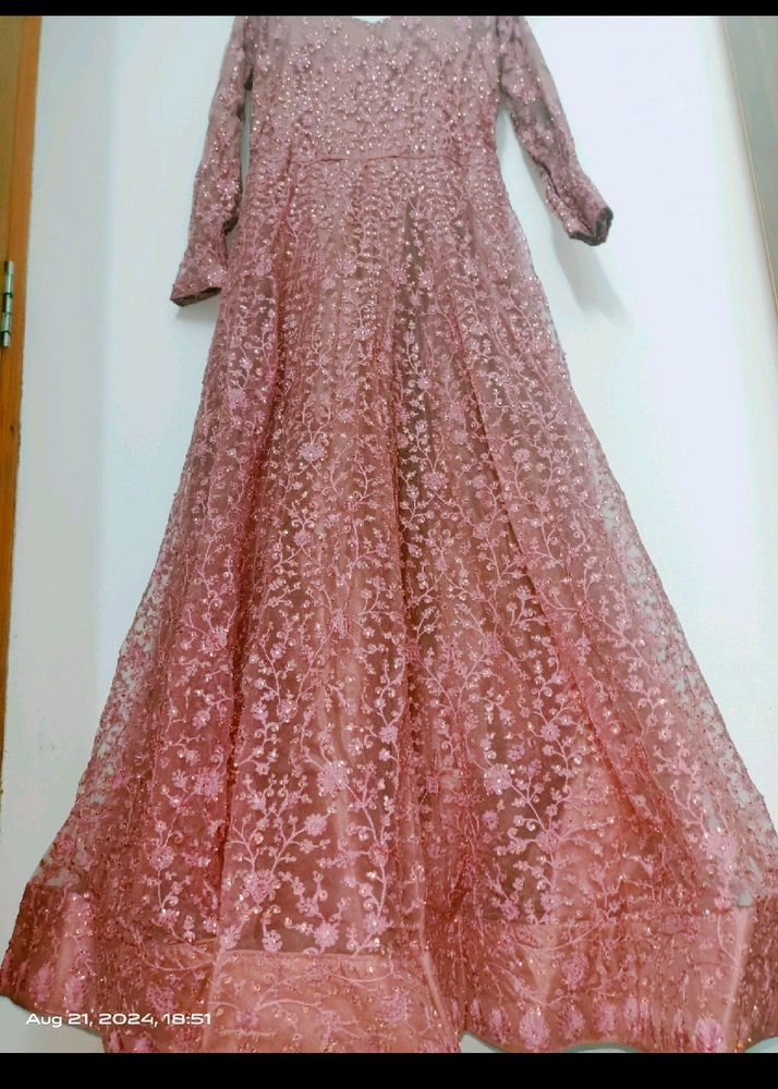 Elegant Rose Gold Anarkali Gown
