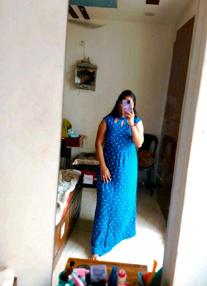 Blue Polka Dot Maxi Dress