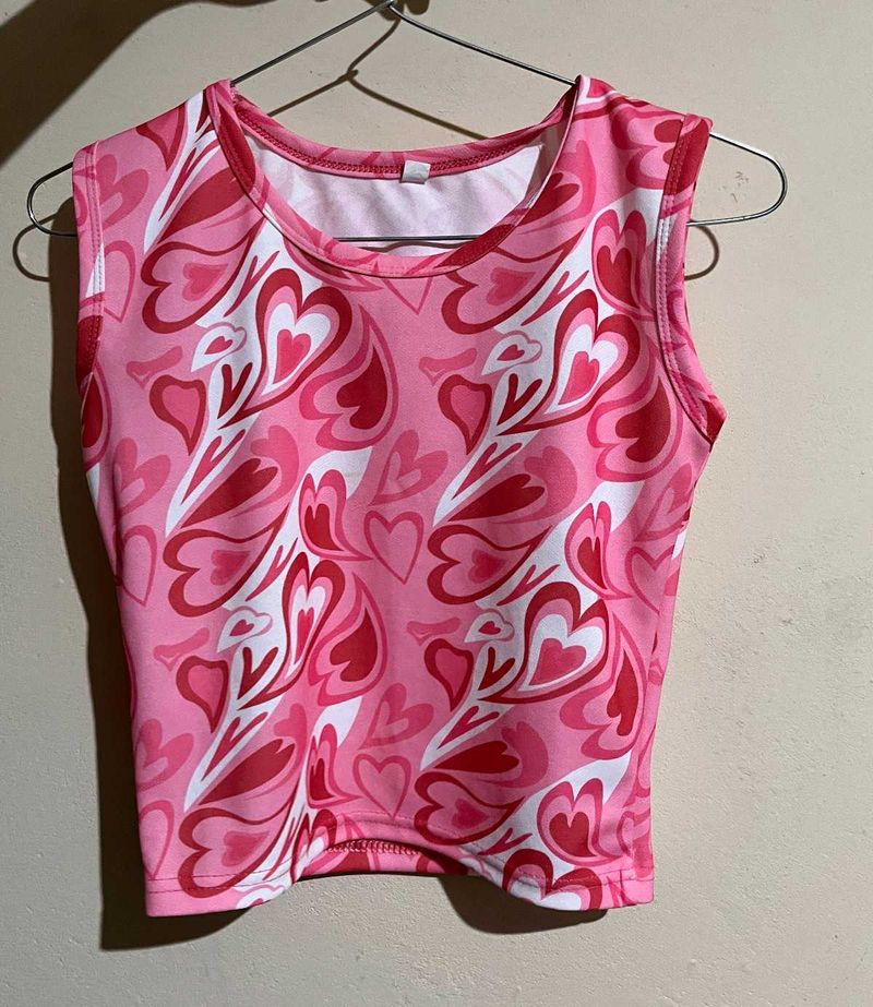Pink Heart Print Tank Top