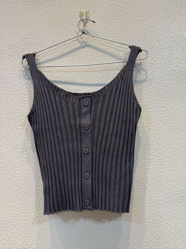 Ribbed Button-Front Tank