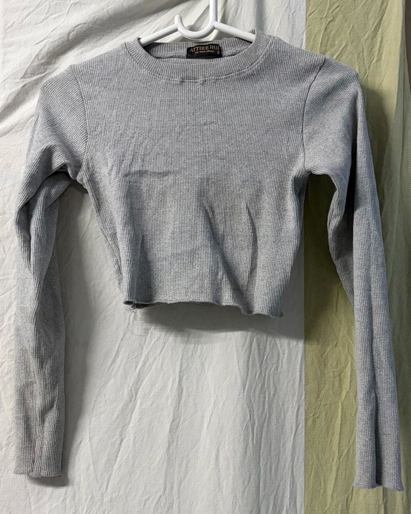 Grey Long Sleeve Crop Top