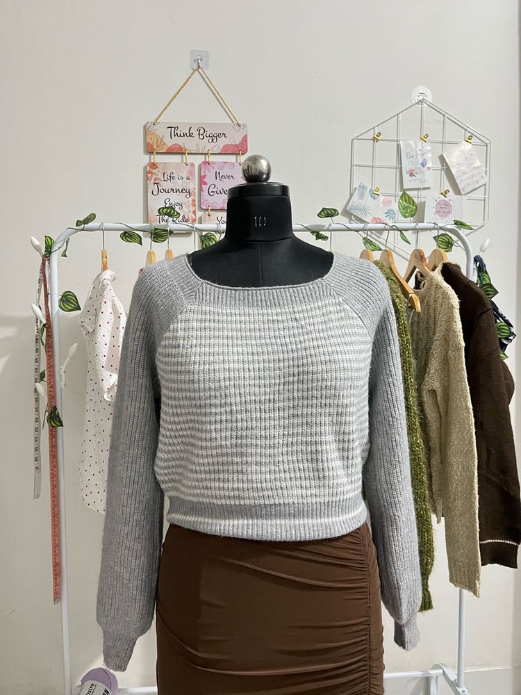 Grey Knit Cropped Sweater