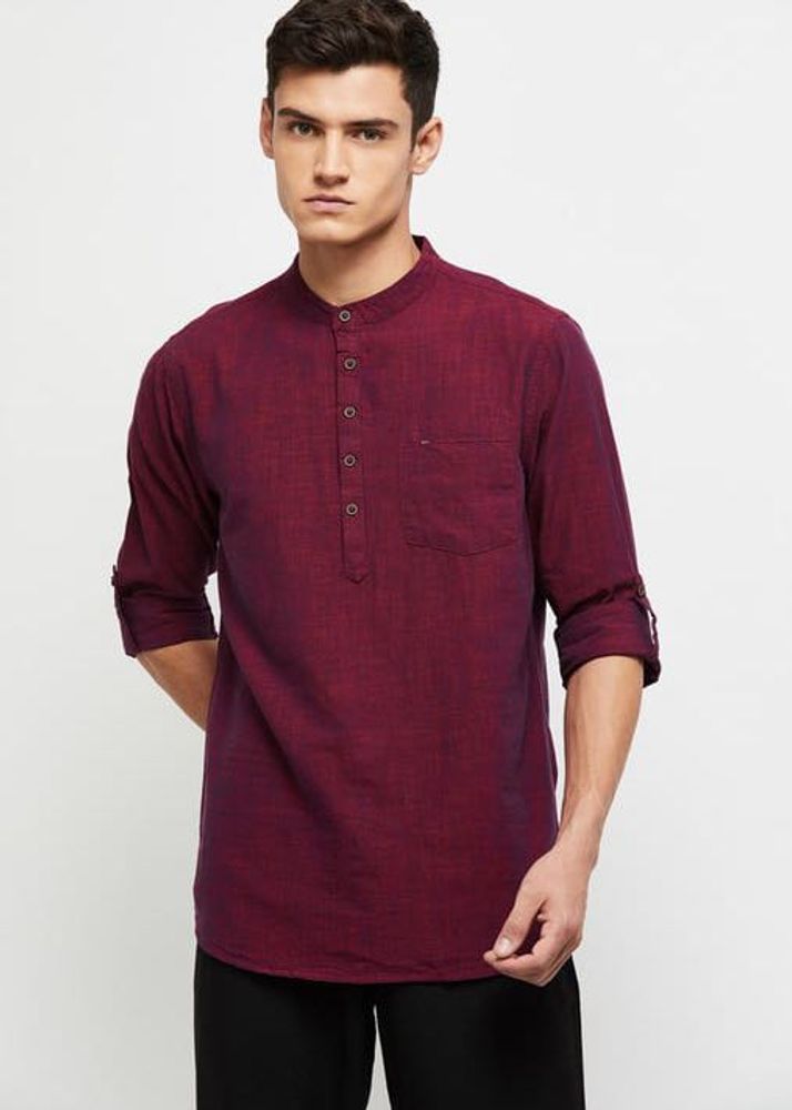 Men Solid Full Sleeves Short Kurta