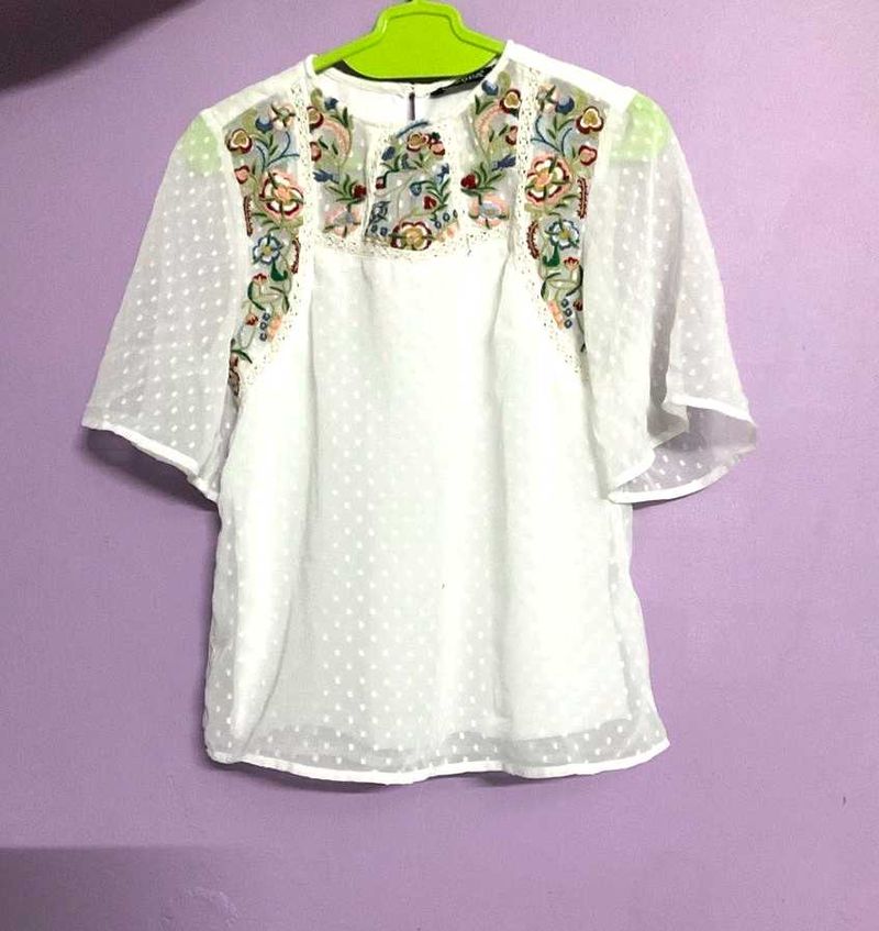 Embroidered White Top